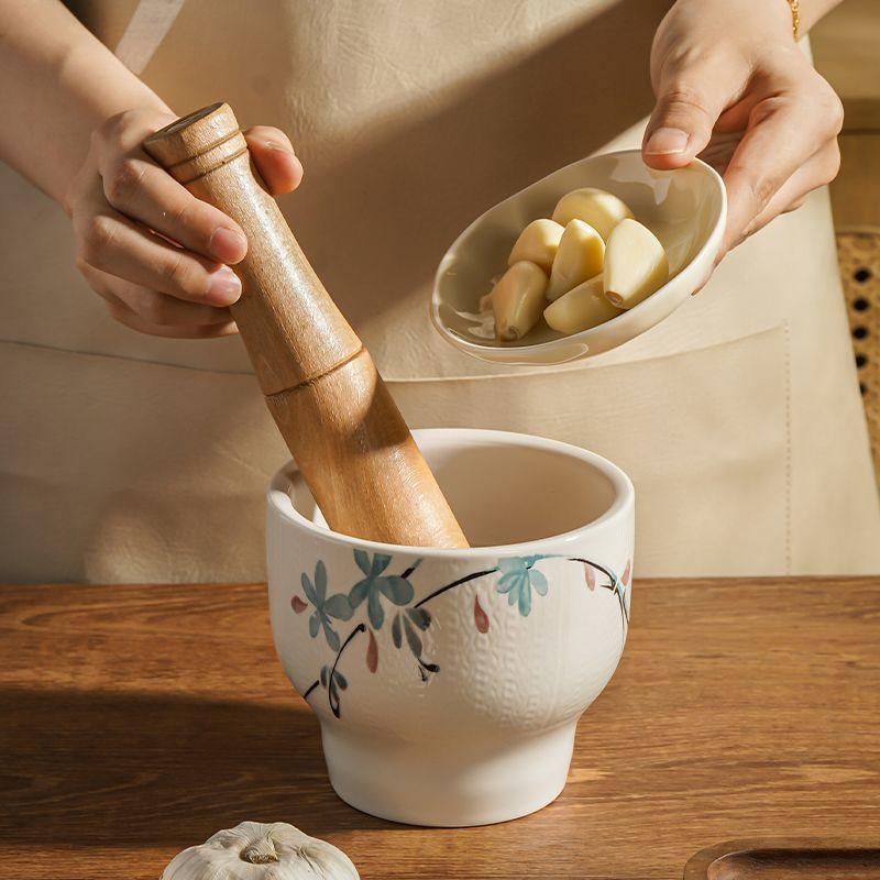 Ceramic garlic mortar garlic crusher garlic garlic masher household grinding mortar stone mortar garlic mortar manual garlic jar