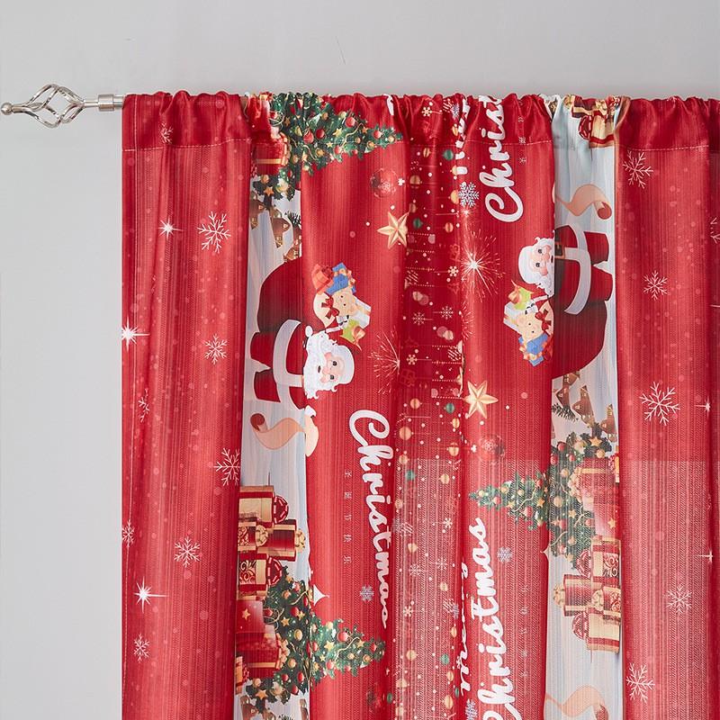 Christmas Curtains American Style Printed Fabric Semi-Blackout Living Room Bedroom Kitchen Rectangular Decorative Window