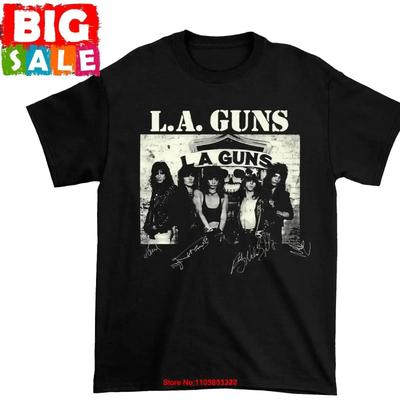 Rare LA Guns Band Member Signature Black S 5XL Shirt Vintage Washed Versatile Top For Everyday Wear Streetwear Casual Slightly