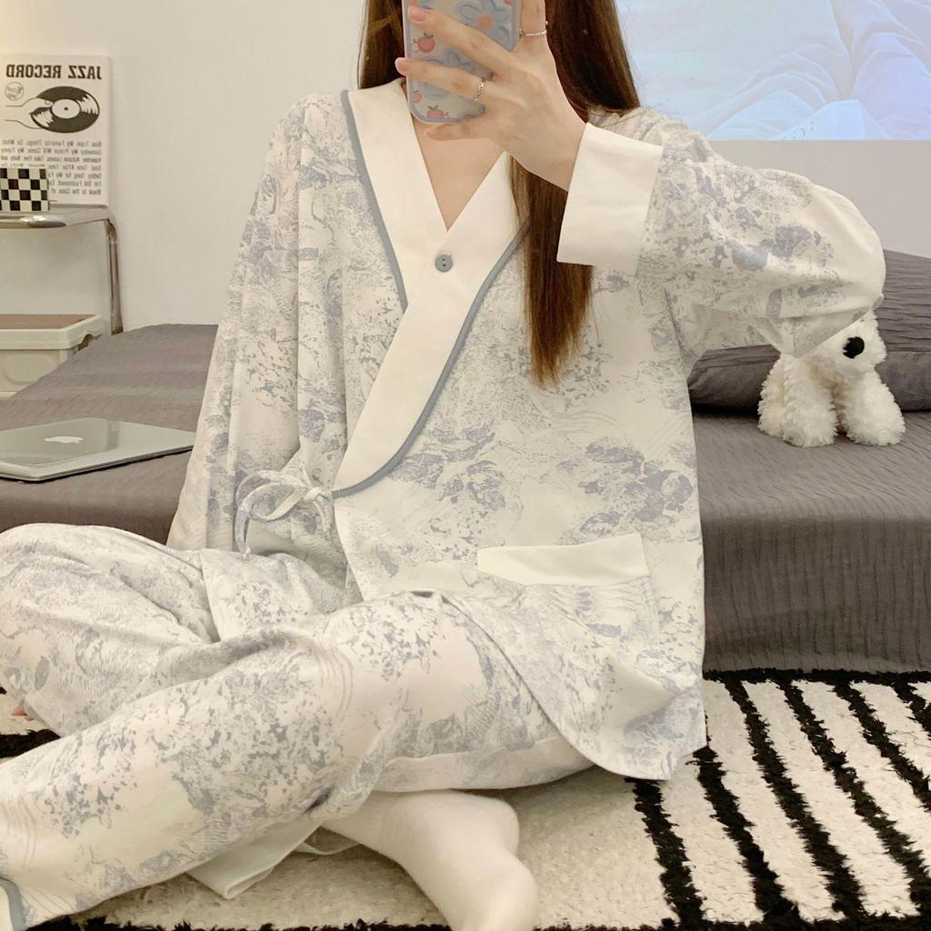 Pure Cotton Maternity Pajama Set for All Seasons: Comfortable, Breastfeeding-Friendly Home Wear for Pregnant and Postpartum Women