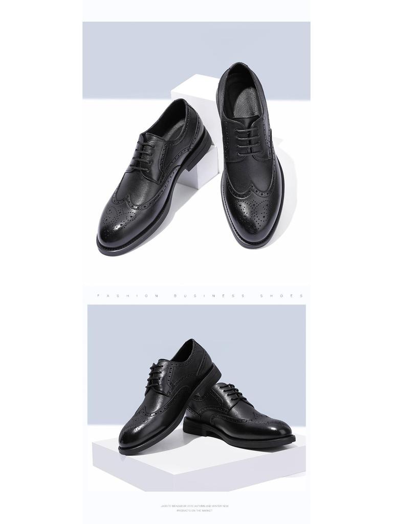 2023 Men's Brogue Carved Leather Shoes: British-Style Formal, Breathable, Perfect for Business or Wedding.