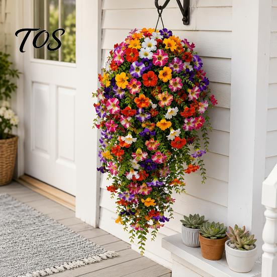 Decorative Cascading Fake Foliage 10/16Pcs Artificial Hanging Flowers, Faux Morning Glory Vine with Eucalyptus, UV Resistant Botanical Decor