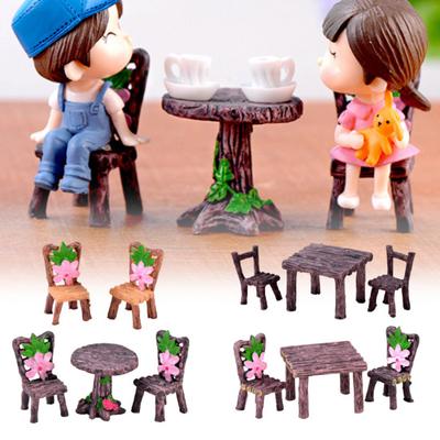 2/3Pcs Mini Table Chair DIY Craft Garden Landscape Flowers Plants Decor Ornament