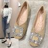 Single shoes women's spring 2025 new rhinestone square head shallow mouth flat bottom non-slip Internet celebrity fashion versatile gentle ladyshoes