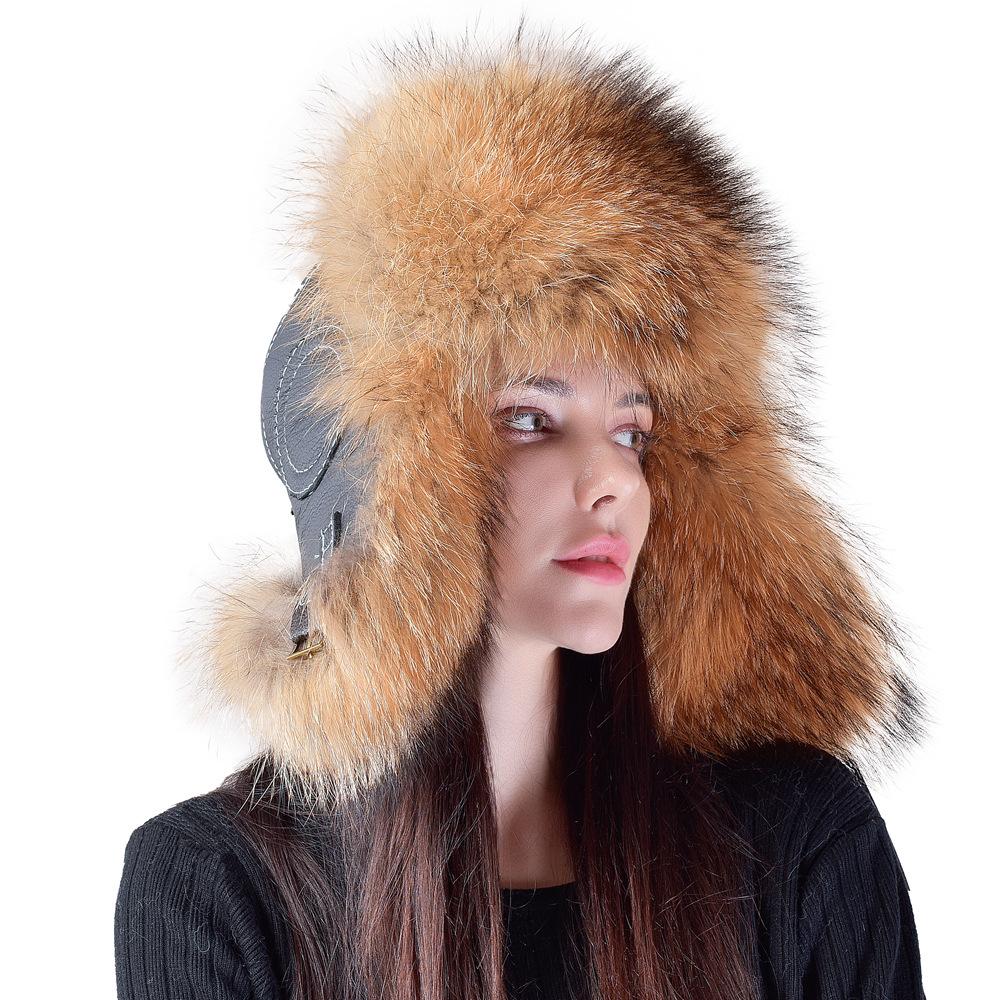 Fox hair Lei Feng hat women raccoon hair women winter middle-aged and elderly warm fur leather blizzard cotton hat winter
