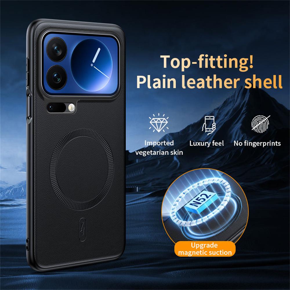 For Xiaomi 17 Pro Magnetic Case Leather Coated TPU + PC Phone Cover