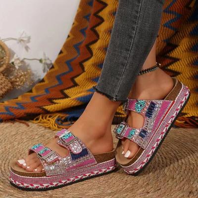 New Thick-soled Diamond Cork Beach Slippers, Plus-size Women's Shoes