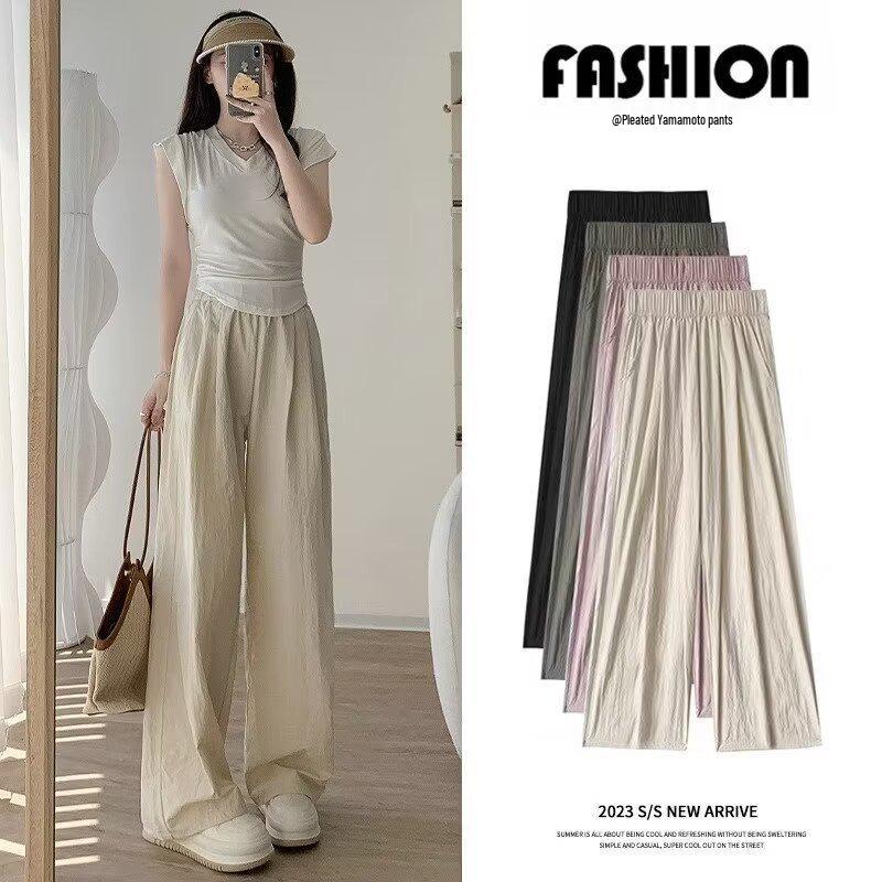 

Women s Korean-Style High-Waist Ice Silk Wide-Leg Cropped Pants for Summer 3XL