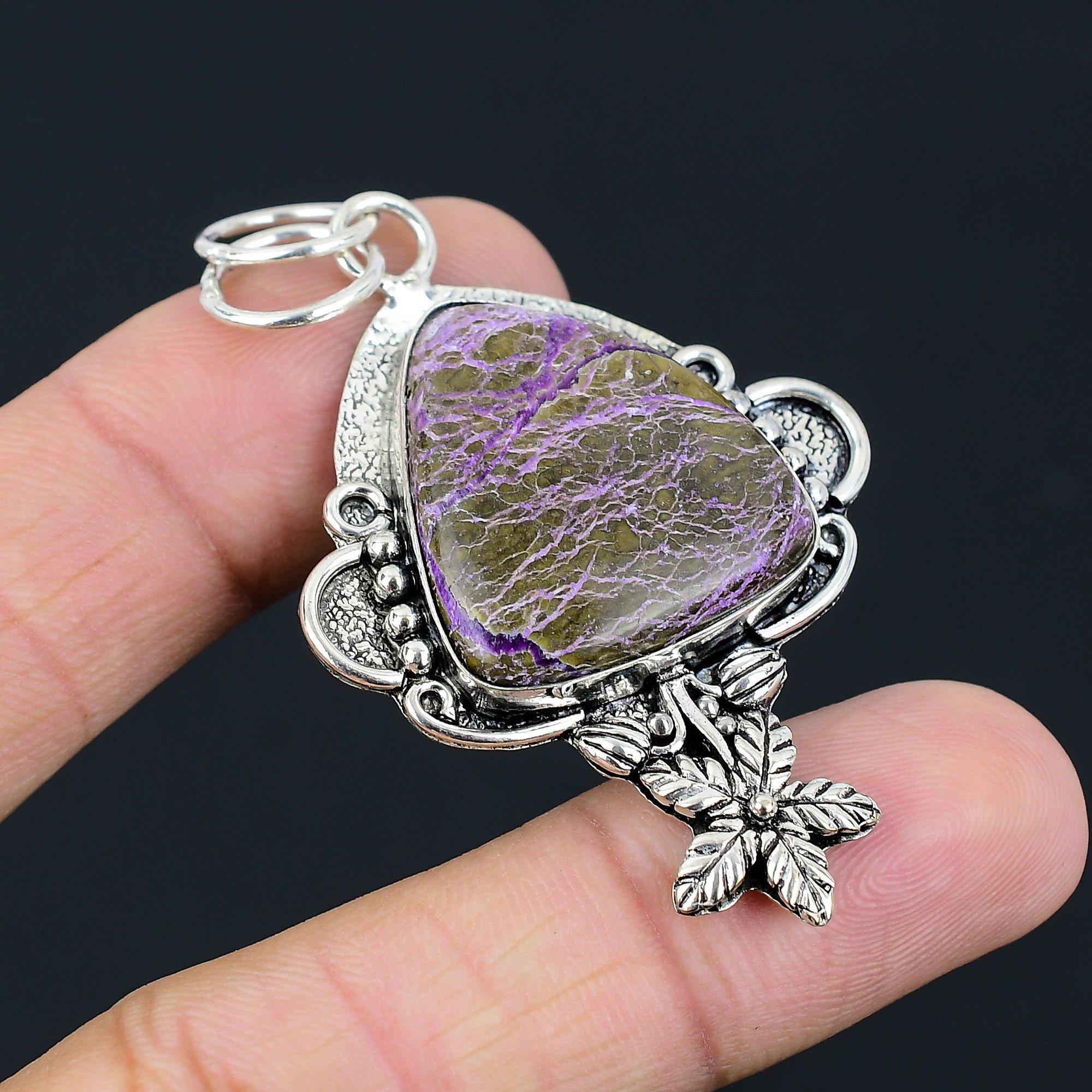 

Gift For Her 925 Sterling Silver Natural Purpurite Gemstone Pendant Flower