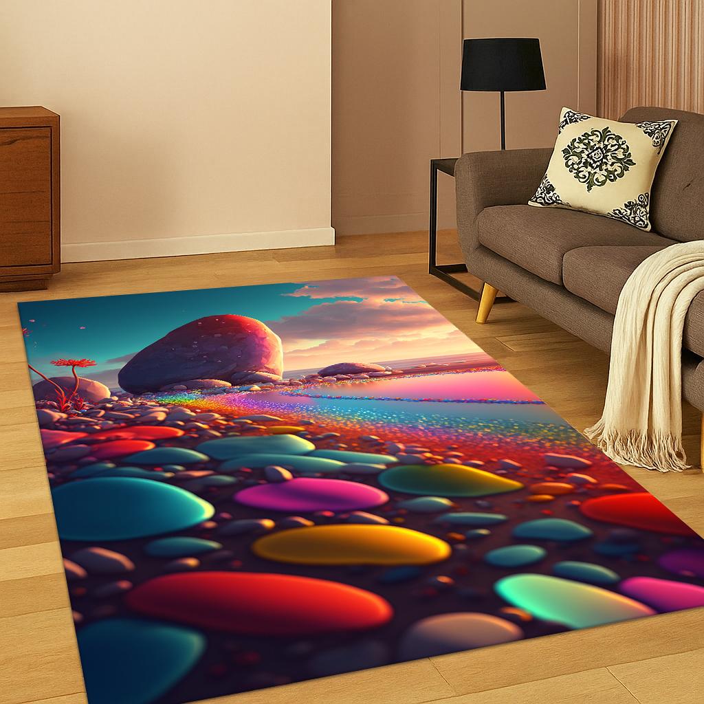 3D Colorful Dreamy Soft Stone Pebble Carpet Rug for Home Bedroom Living Room Sofa Doormat Kitchen Decor,Kid Game Non-slip Mat