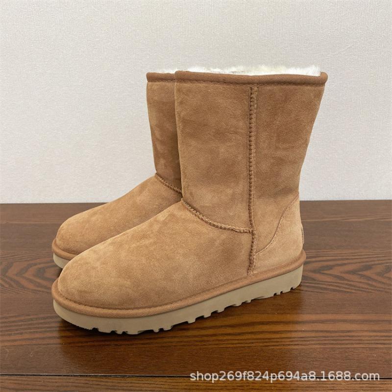Snow Boots Women's New Winter Fur Integrated Medium Tube Piled Thickened Warm Snow Cotton Shoes