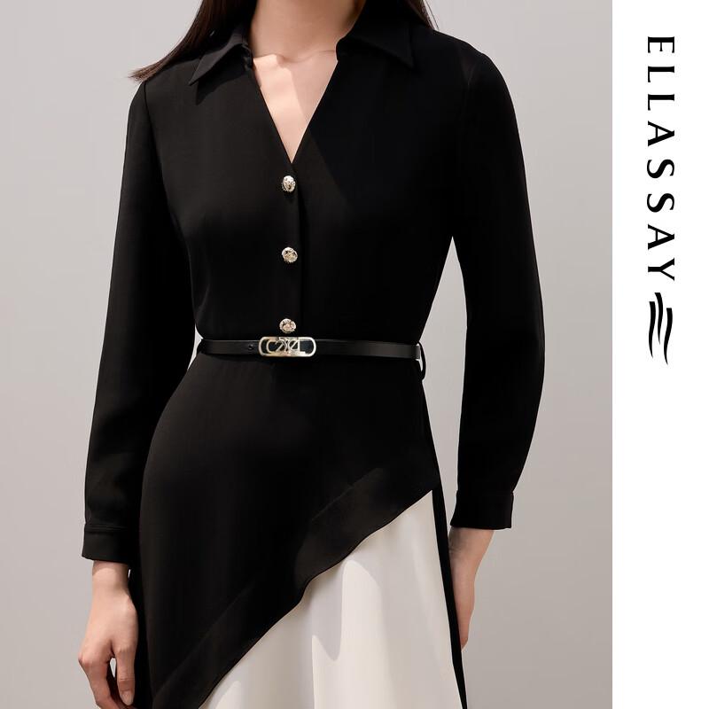ELLASSAY Women's Black & White Color Block Acetate Long Sleeve Dress