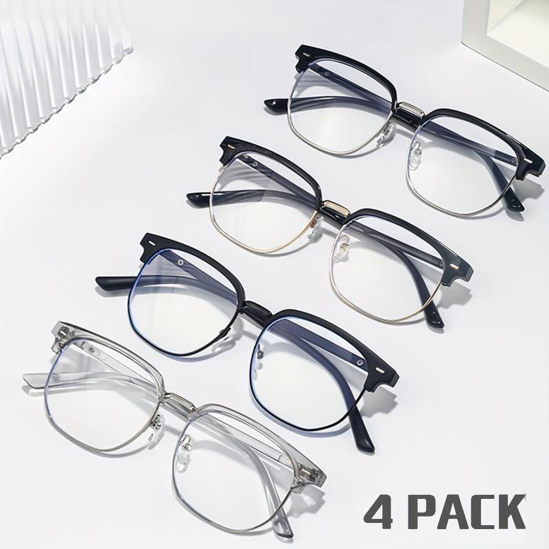 

Набор из 4 классических ретро-повседневных очков, подходящих для ношения как мужчинам, так и женщинам. Очки высокой четкости с защитой от синего света.