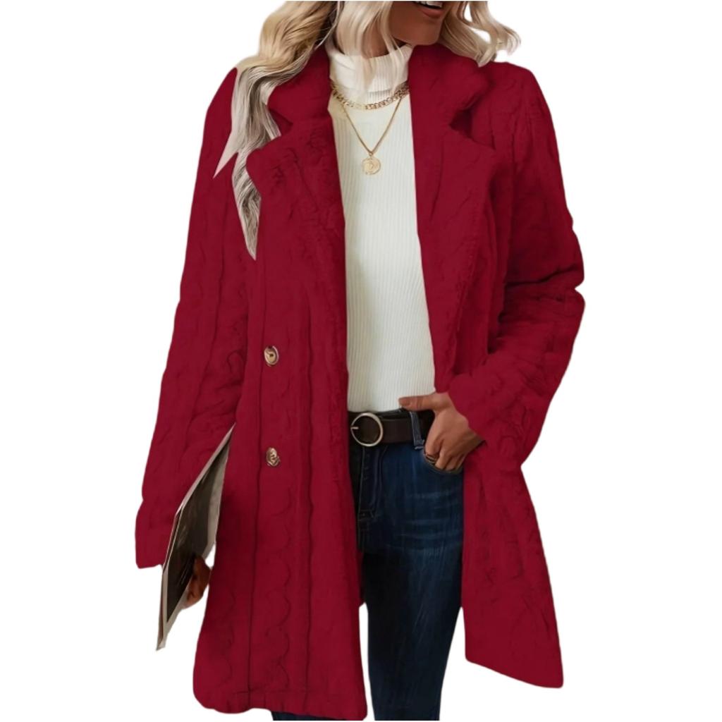 Women's Comfortable Casual Suit Collar Double-breasted Mid-length Plush Coat