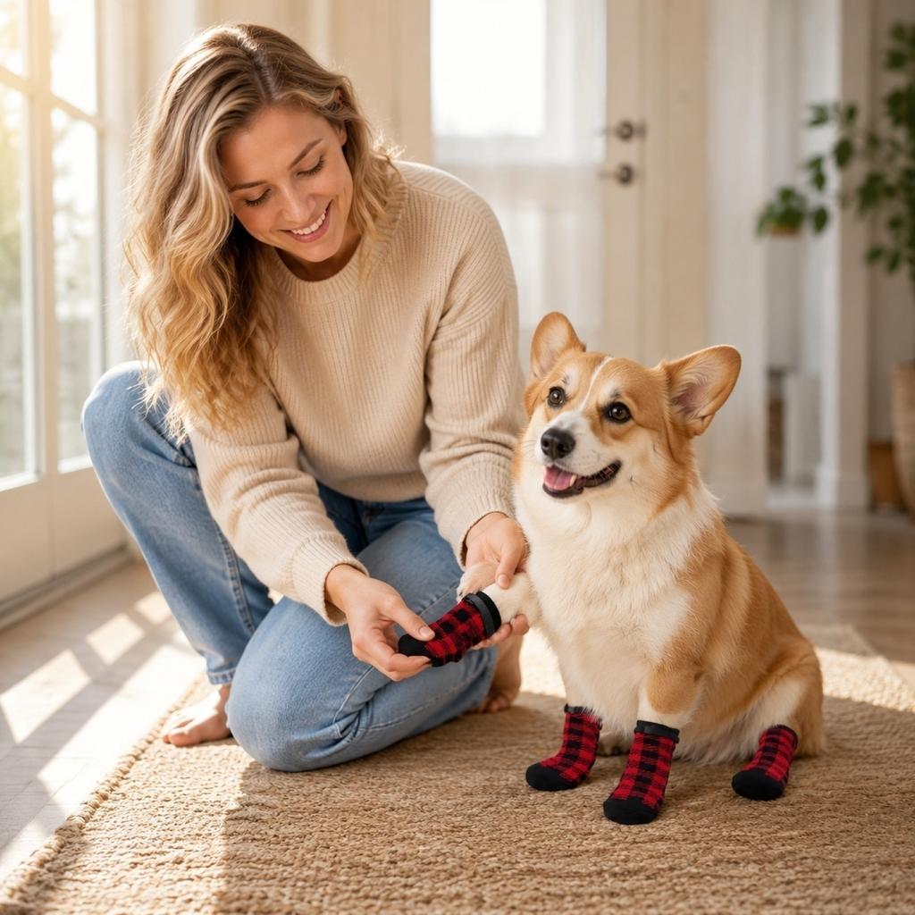 Waterproof Non Slip Dog Socks for Small Medium Dogs Adjustable Strap Durable Soft Fabric Protective Paw Covers