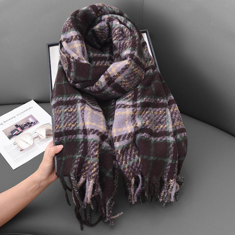 

Новый клетчатый шарф имитация кашемира бахрома шаль осень и зима пара атмосфера теплый и утолщенный шарф 65-180CM фиолетовый
