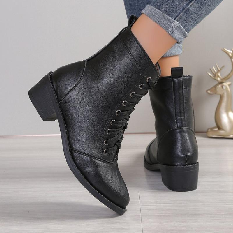 Women's British Style Casual Martin Boots, High-Top Zipper Ankle Leather Shoes, Fashion Fall Winter Boots