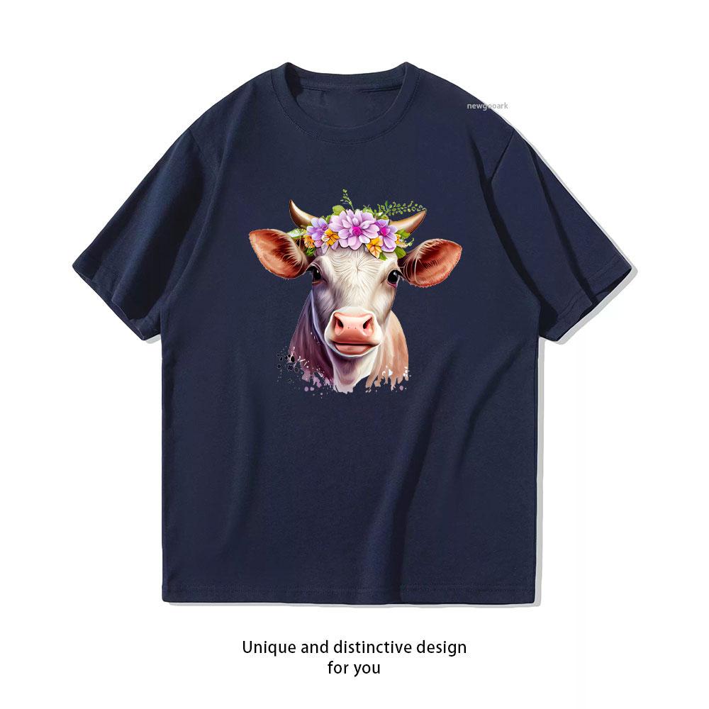 

Floral Cow TShirt Women Unisex Casual Cotton Graphic T Shirts Classic Oneck Shirt Ropa De Hombre Unisex Adult Shortsleev 4XL