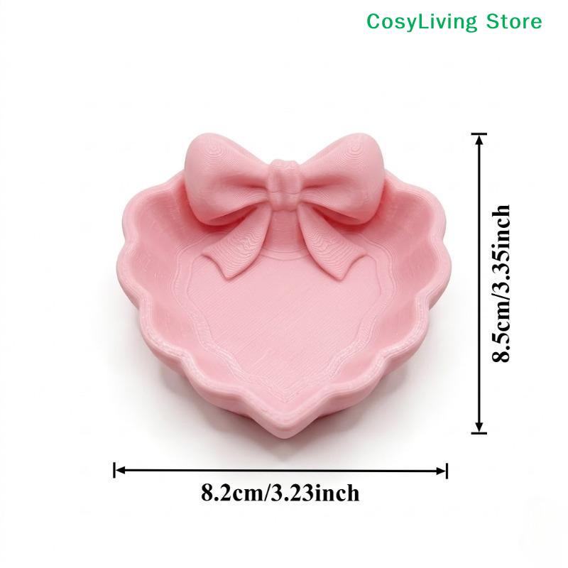 [CL]3D Printed Heart-Shaped Jewelry Tray With Pink Bow Elegant Decor For Table Sink & Office Desk Perfect For Jewelry Storage