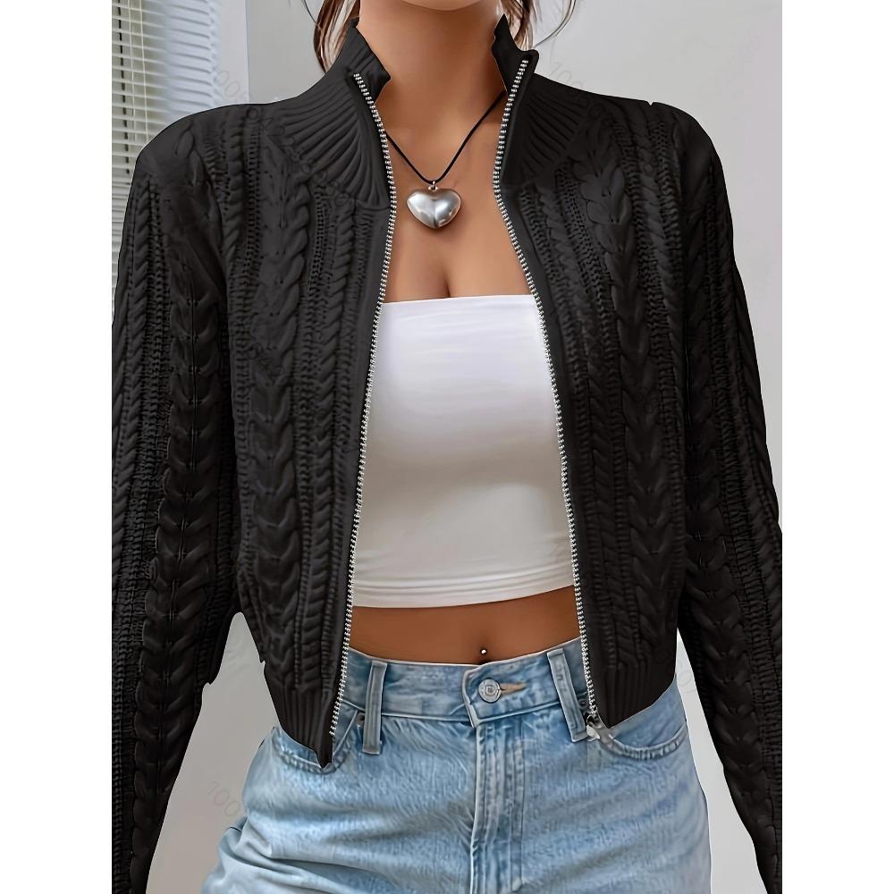 

Новый осенне-зимний стиль короткий вязаный кардиган на молнии со стойкой для женщин, универсальное маленькое пальто XL