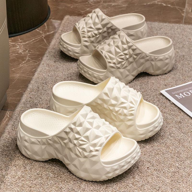 Elegantes Zapatillas de Arrastre Rectas de Fondo Grueso para Mujer, Nuevo Diseño de Diamantes, Zapatos de Playa Antideslizantes de Moda