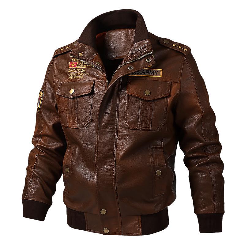 Chaqueta de Cuero para Motociclista con Forro de Terciopelo Otoño/Invierno 2026 para Hombre - Estilo Béisbol Bordado Juvenil de Moda