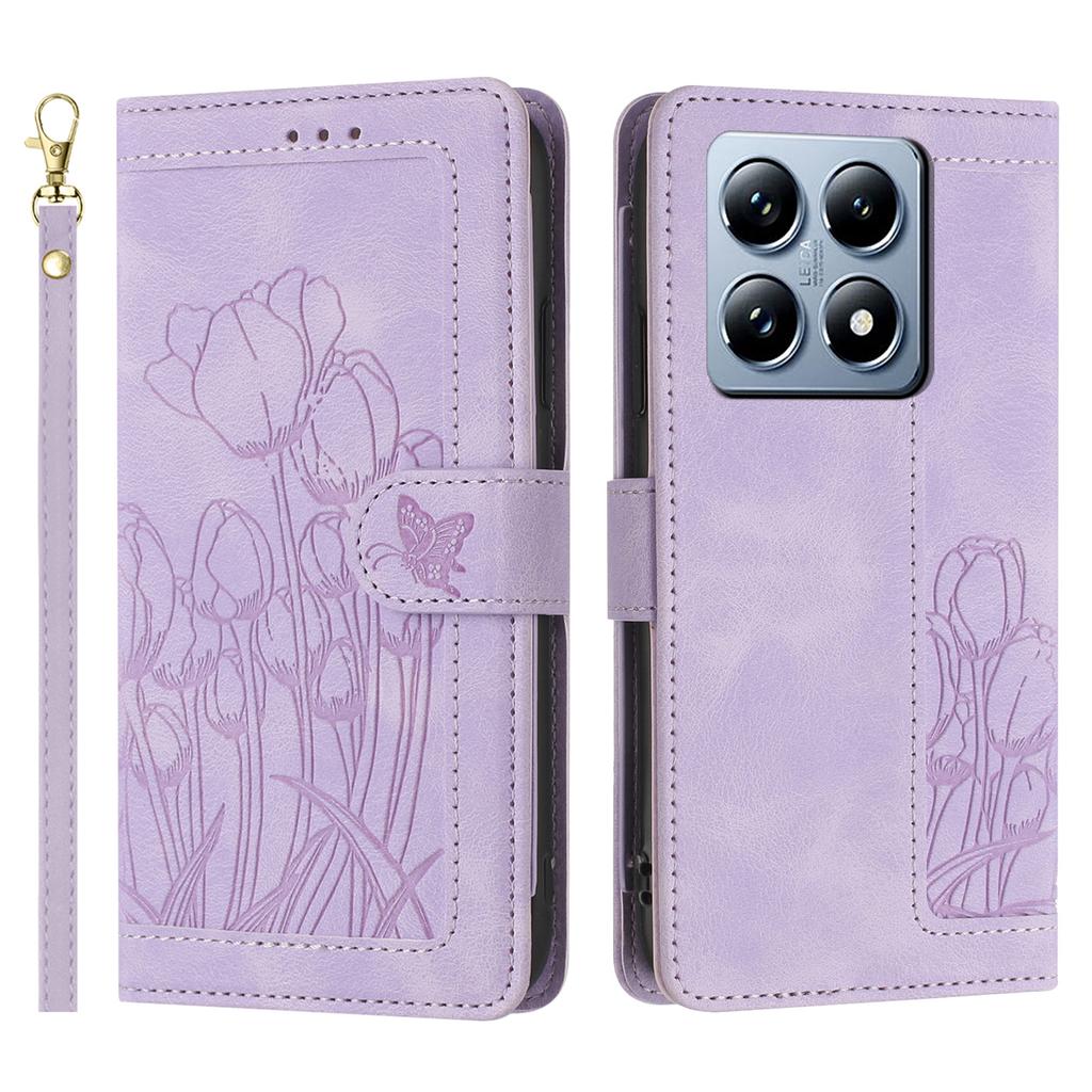 For Xiaomi 14T Pro Tulip Leather Case Phone Cover with 5 Card Slots Wallet