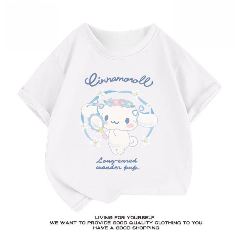 

Sanrios 2026 Summer New Design Cinnamoroll Graffiti Cartoon Print Pure Cotton Breathable Childrens ShortSleeved TShirt S