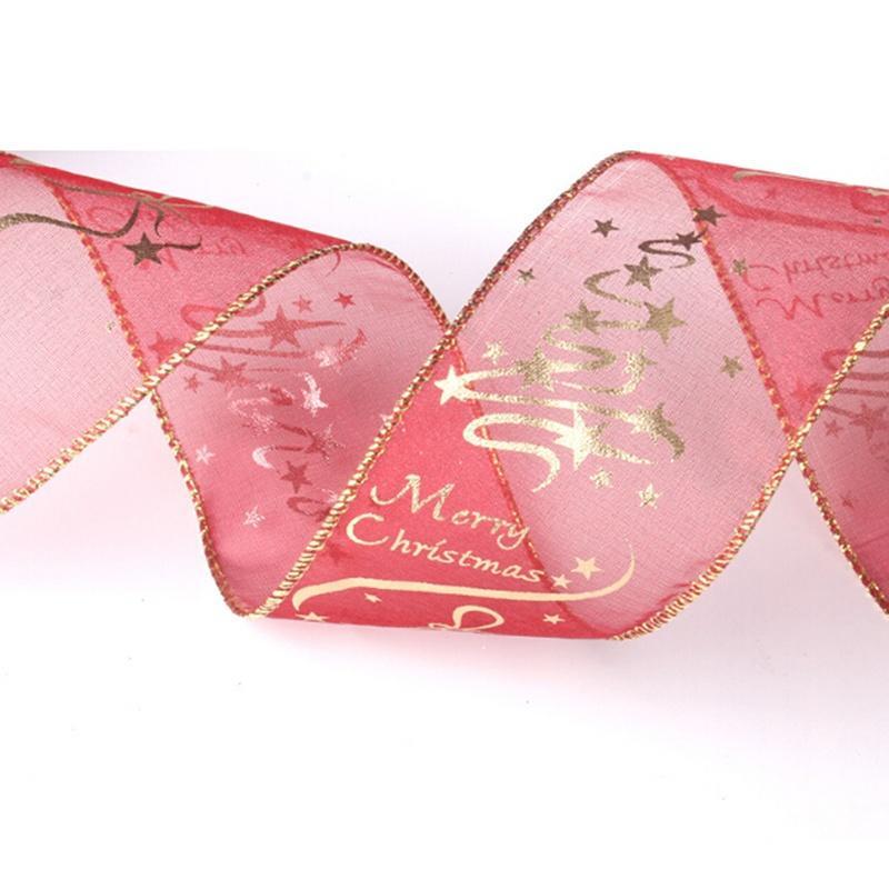Red Flower Printing Christmas Ribbon Christmas Tree Decoration (Color: Red)