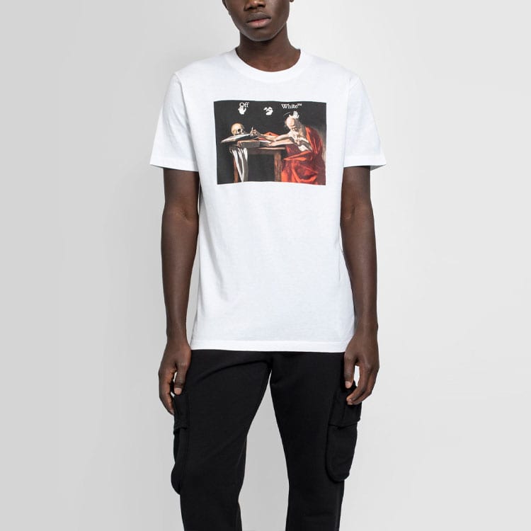 OFF WHITE T-shirt OMAA038S21JER0050101 z nadrukiem obrazu Caravaggia, krój prosty