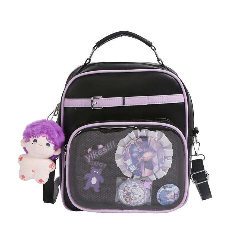 Large capacity sweet dopamine small backpack transparent bar bag two-dimensional student crossbody backpack contrasting colors