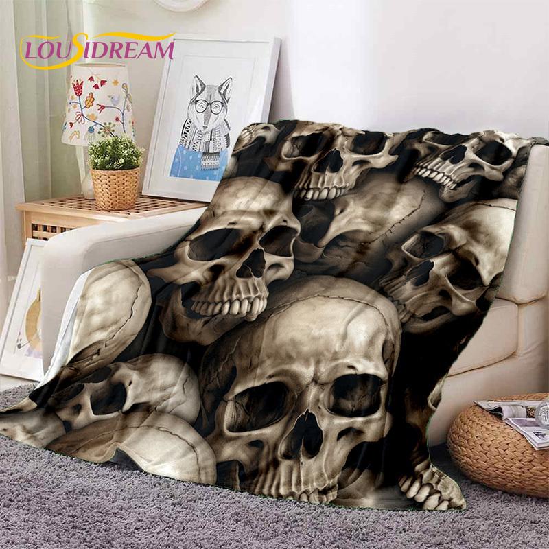 3D Horror Gotycka Czaszka Szkielet Miękkie Flanelowe Kocyki, Koc do Rzucania Wygodny Koc na Piknik Łóżka Kanapę Domową Sypialnię Prezenty