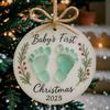 Yousheng Baby's First Christmas Sea Glass Ornament Baby's Footprint Keepsake for Newborn Girl Boy Gift Coastal Christmas Tree Ornament for Home Decor