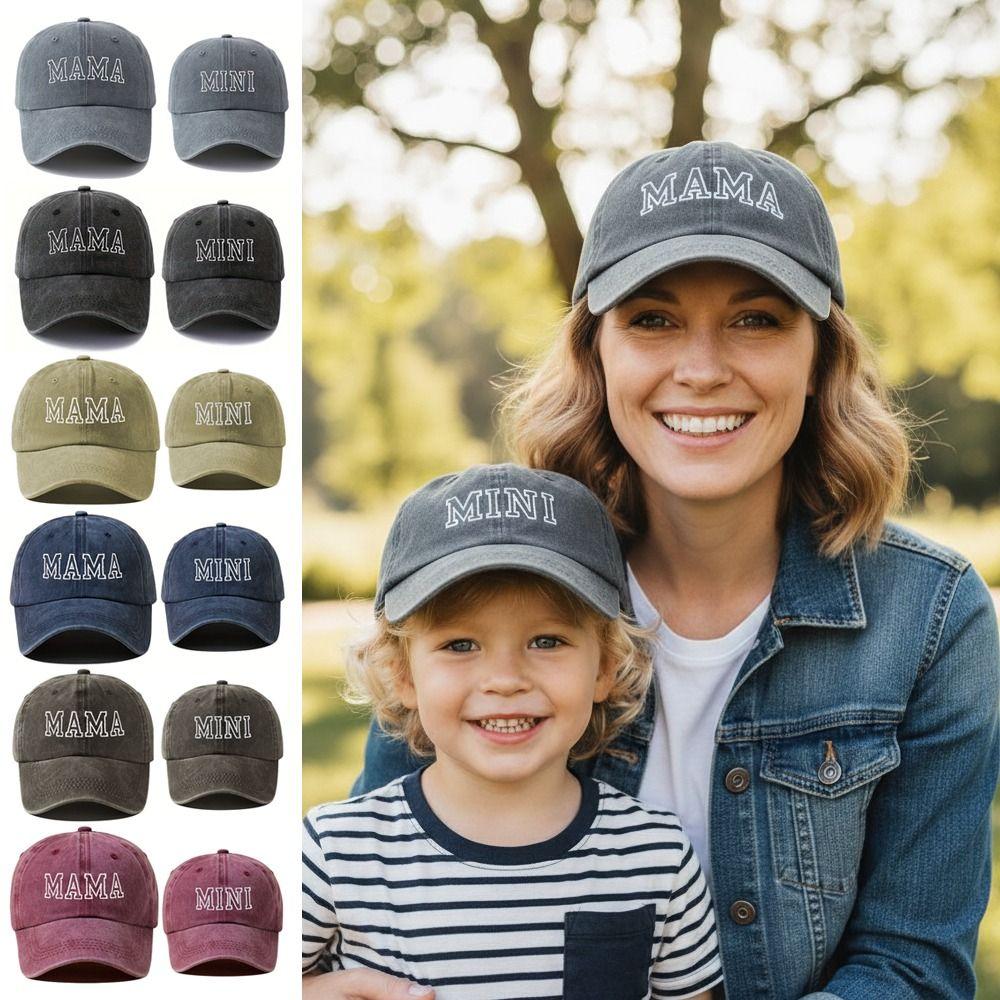 Fashion Washed Cotton MAMA MINI Embroidery Caps Vintage Breathable Baseball Cap Adjustable Outdoor Sunscreen Hats