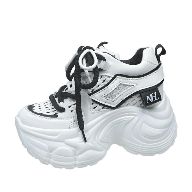 

9CM New Spring Women Hollow Sneakers 2025 Summer Casual Vulcanized Shoes High Platform Breathable Mesh Sneakers Female Dad Shoes 39 чёрный