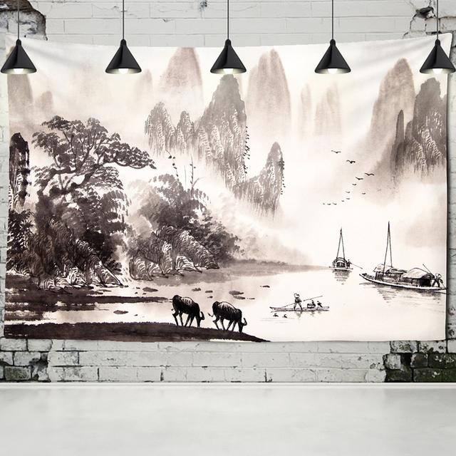 Sníh Hora Příroda Scenérie Tapiserie Tapiserie na stěnu River Hippie Matrace Bohémská ložnice Obývací pokoj Domov Tapiserie na stěnu