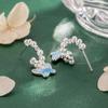Pearl Blue & White Gradient Butterfly Stud Earrings - Elegant, High-End Design for Women