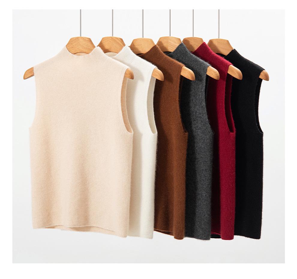 Autumn Women's Sleeveless High Neck Slim Fit Cashmere Knit Top