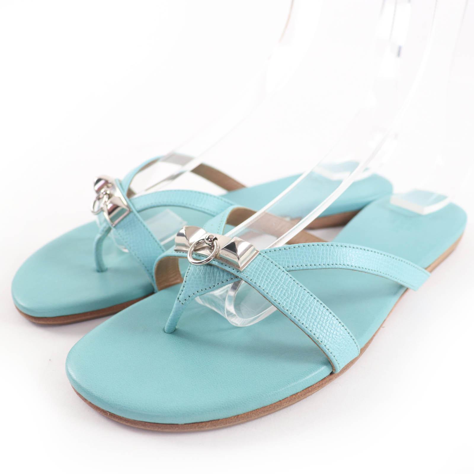

Great HERMES Sandals Medor Metal Leather Flat Thong Light blue leather Women 36 Used