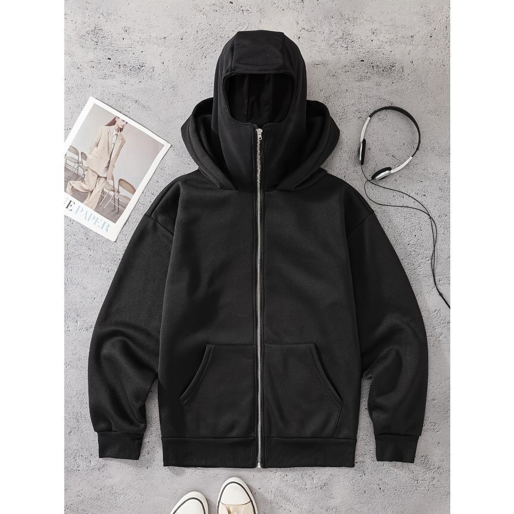 Masked Hooded Sweatshirt for Men and Women with Double Hood and Zipper Closure for Street Wear