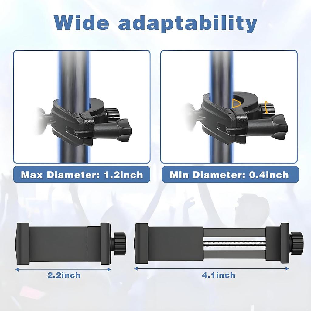 Phone Holder for Mic Stand, 360° Adjustable Smartphone Clip with Secure Lock, Fits for iPhone & Samsung Most Phones, for Music Performance,