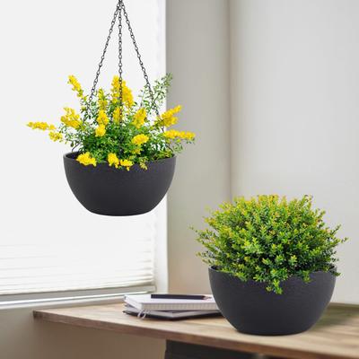 2-in-1 Hanging Flower Pot with Adjustable Chains Indoor Outdoor Plant Hanging Basket with Drainage Holes Plastic Hanging Planter