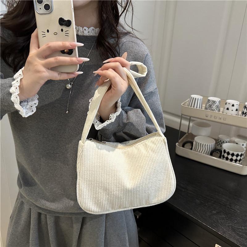 Women S Corduroy Baguette Bag Casual Solid Color Shoulder Handbag