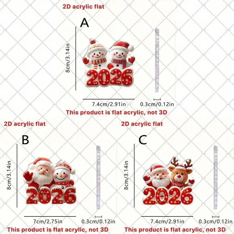2D Flat Cute Red White Snowman Friends 2026 New Year Gift Pendant Christmas Ornament Cartoon Design Snowflakes Home Decor