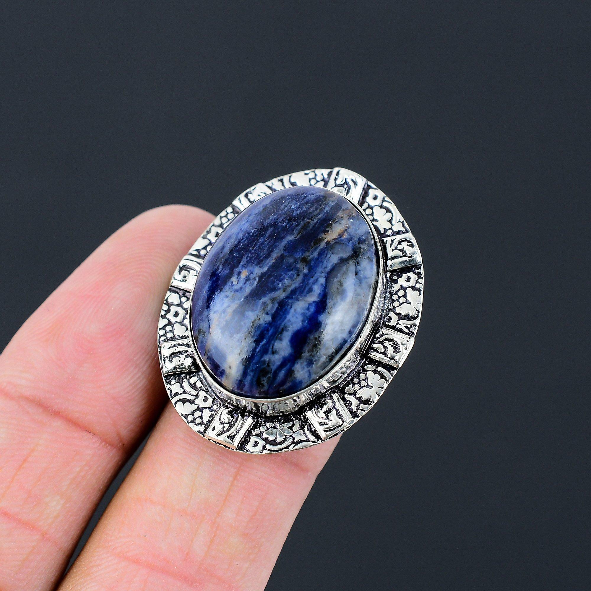 Серебро 925 пробы Овальный камень содалит Уникальное Кольцо-обещание для дочери Размер 8 8