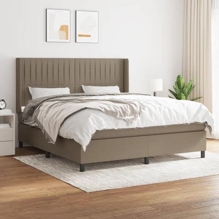 3131613 vidaXL Divan Bed with Mattress Taupe 180x200 Cm Fabric