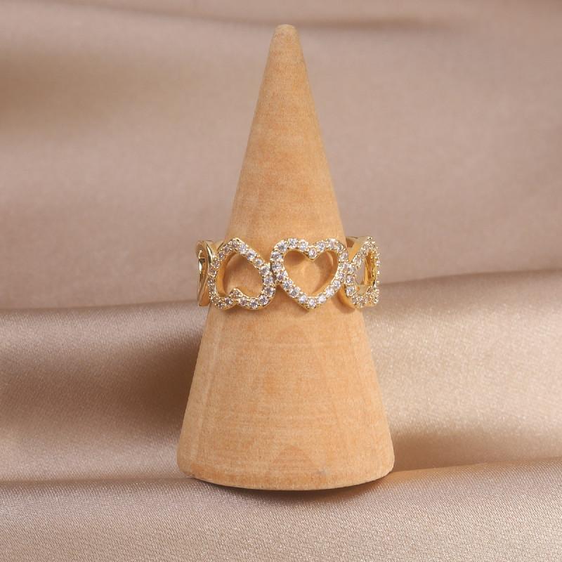 Design Fashion Jewelry 14K Real Gold Electroplating Hollow Love Zircon Ring Elegant Women's Opening Adjustable Ring