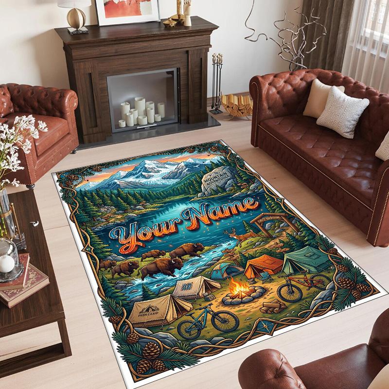 Landscape Theme Crystal Velvet Floor Rug Personalized Custom Name Text Warm Carpet Home Decoration