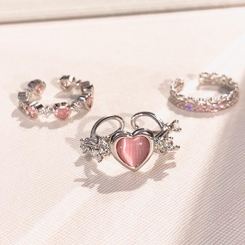 3pcs/set Y2k Styletrendy Open Rings Heart Finger Rings For Women Girls Kpop Sweet Cool Trendy Aesthetic Jewelry Gifts Jewelry