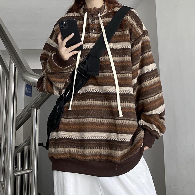 Autumn and Winter Vintage Striped Loose Pullovers Women Sweater Long Sleeve Casual Plus Size Knitted Sweaters Women Fashion O Neck Knit Jumpers 25361